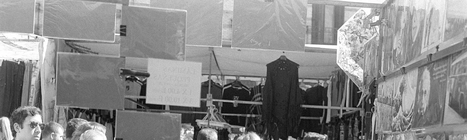 Clothes hanging at the stalls of El Rastro de Madrid